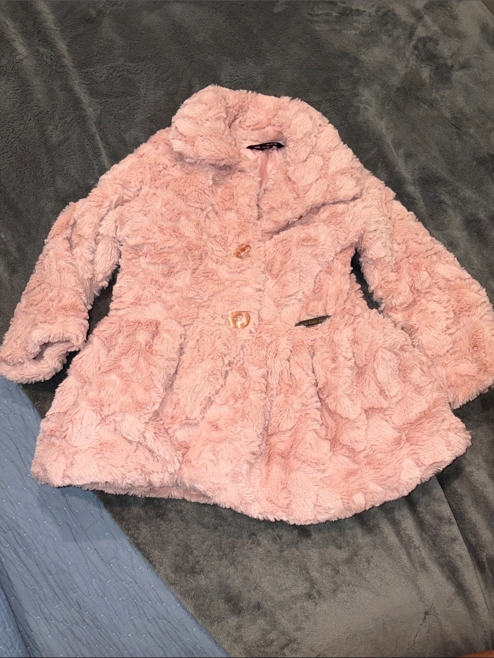 Calvin Klein Girls'  Faux Fur Pink Coat - 4T